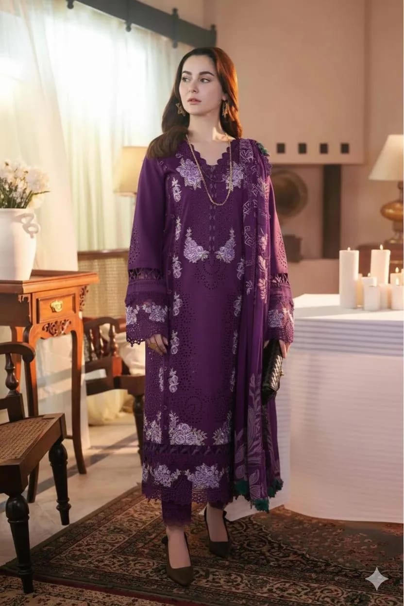 Lawn unstitched 3pcs Embroidered Suit