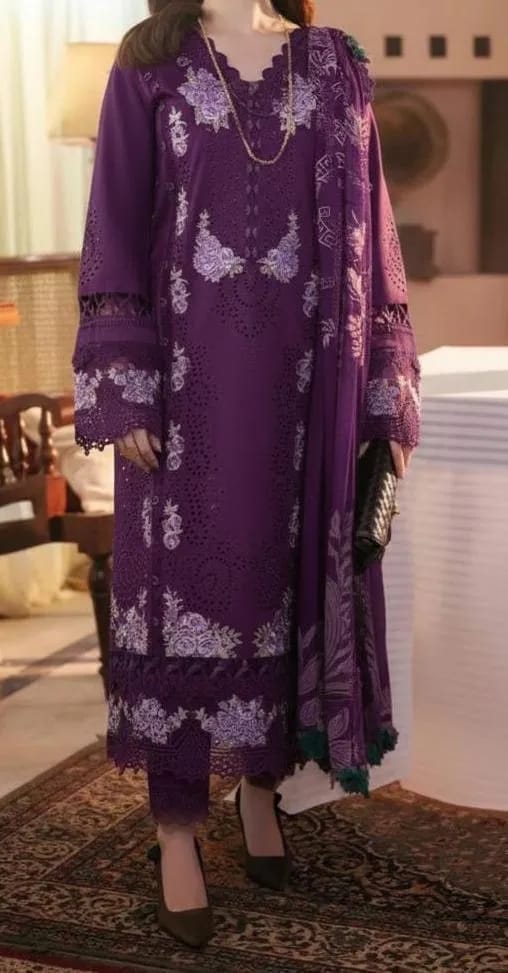 Lawn unstitched 3pcs Embroidered Suit